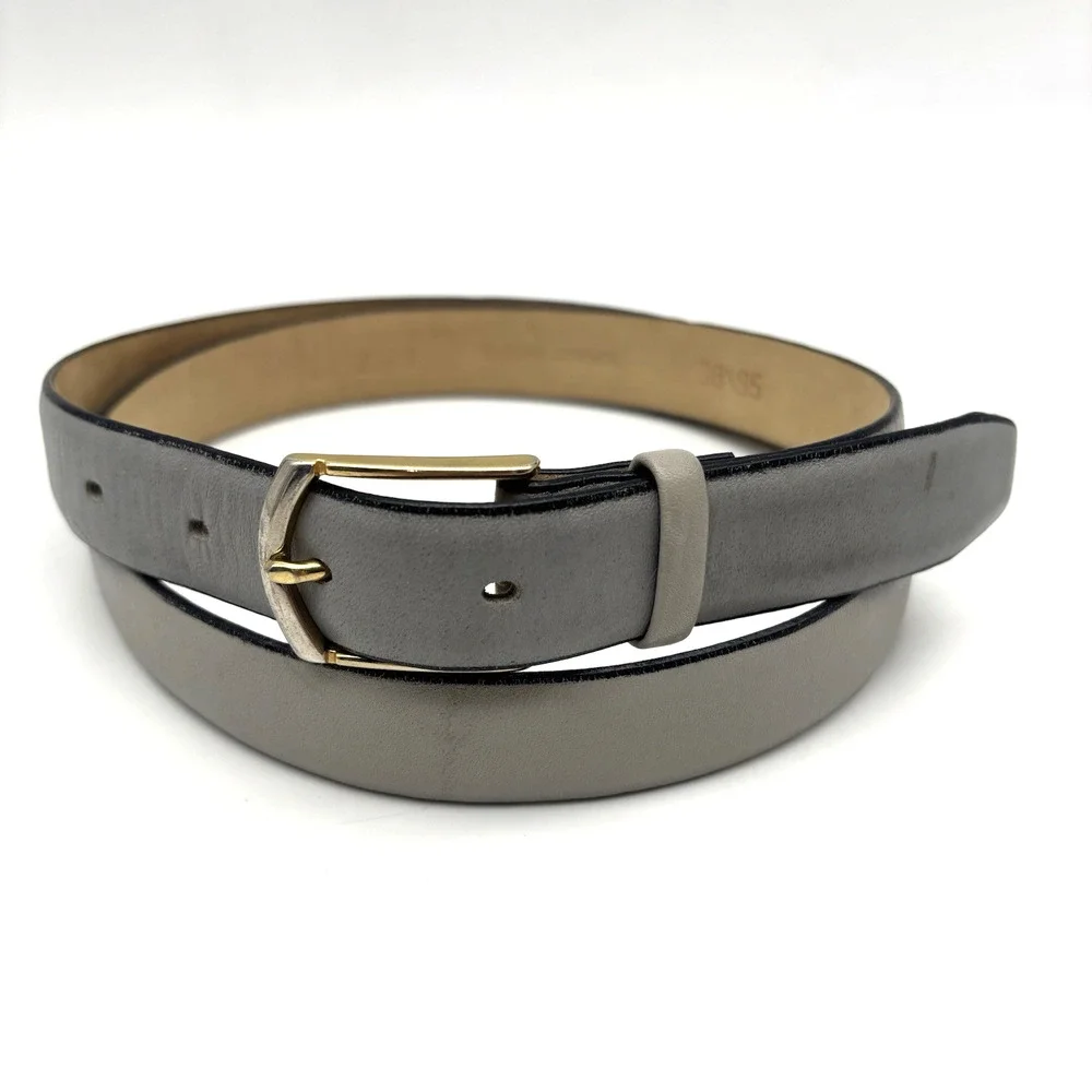 Vintage 80s 2379 Stone Gray Cortina Cowhide Leather Unisex Dress Belt 35-39